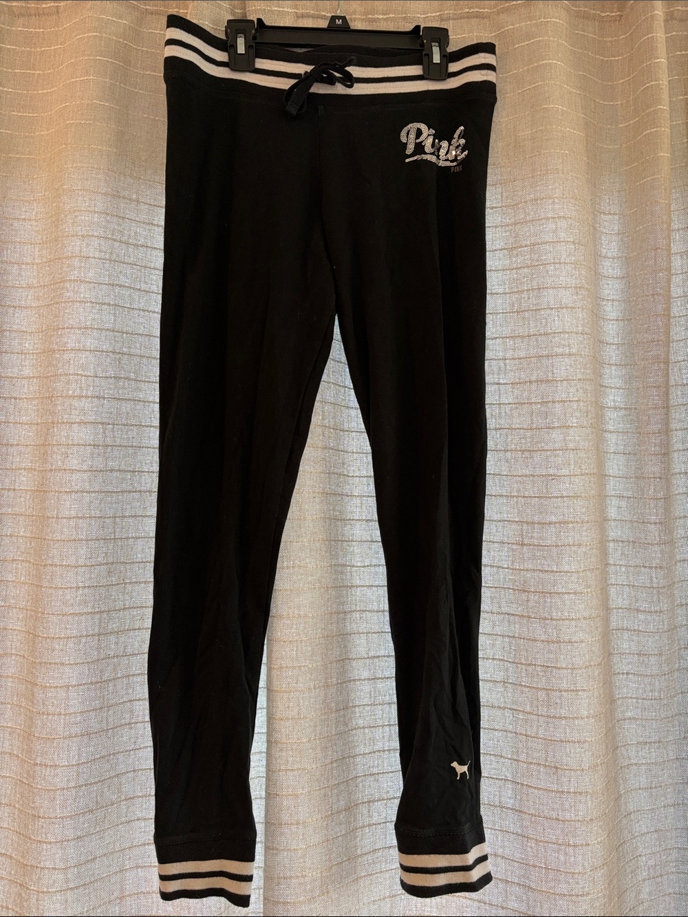 PINK Victoria's Secret Black yoga pants with Striped Waistband and striped cuffs
